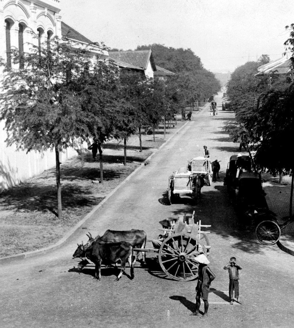 Street in Saigon, capital and commercial center of French Southeast Asian colony