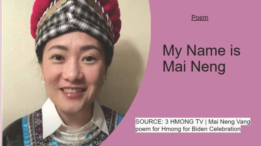 Image of author Mai Neng Vang of poem “My Name is Mai Neng” for Hmong for Biden Celebration.