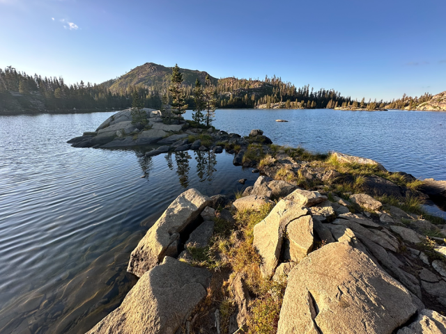 Boulders pathway in lake