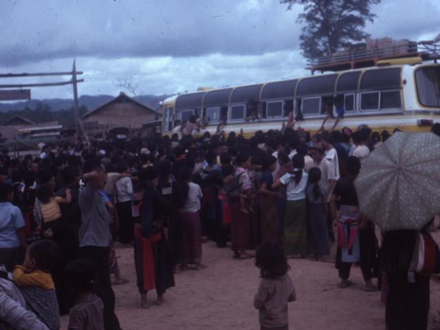 Refugees departing on buses from Nam Yao Camp in Nan, northern Thailand in 1978 taken by Paul Paquette.