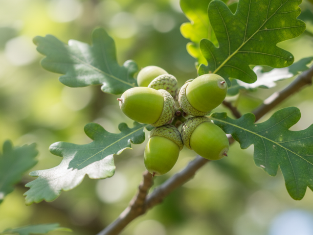 Young green acorns