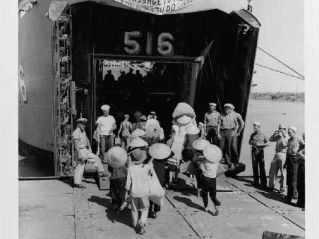 Operation Passage to Freedom refugees board ship to South Vietnam, October 1954