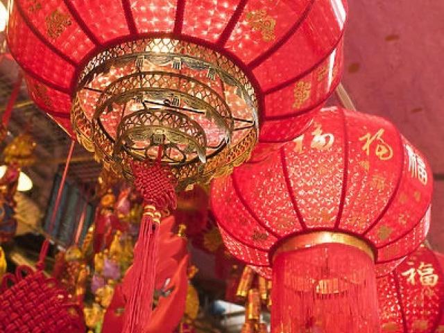 Red lanterns hanging for Lunar New Year decorations