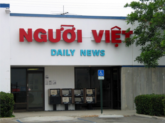Nguoi Viet Daily News, Vietnamese language newspaper building on the corner of Bolsa nd Moran. This was the first Vietnamese language newspaper in Orange County. The founder and chief editor, Mr. Yen Nguyễn has received several journalism awards.