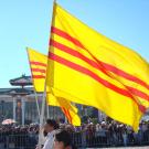 Ethnic Vietnamese fly the flag of former South Vietnam in Orange Country, California.