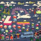 Top - refugees fleeing Laos & Bottom - line of people Hmong Story Cloth