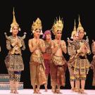 A Cambodian dance company, known for its luxurious costumes and accessories decorated in gold and silver, accompanied by a soft dancing style.