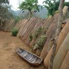 Bombshells left over from the US secret bombing during the Vietnam War, lined up in a village outside Phonsavan.