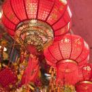 Red lanterns hanging for Lunar New Year decorations