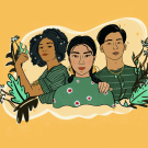 Drawing of three students